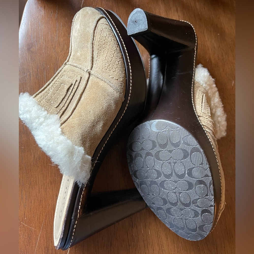Coach 4” heal suede faux fur shoe